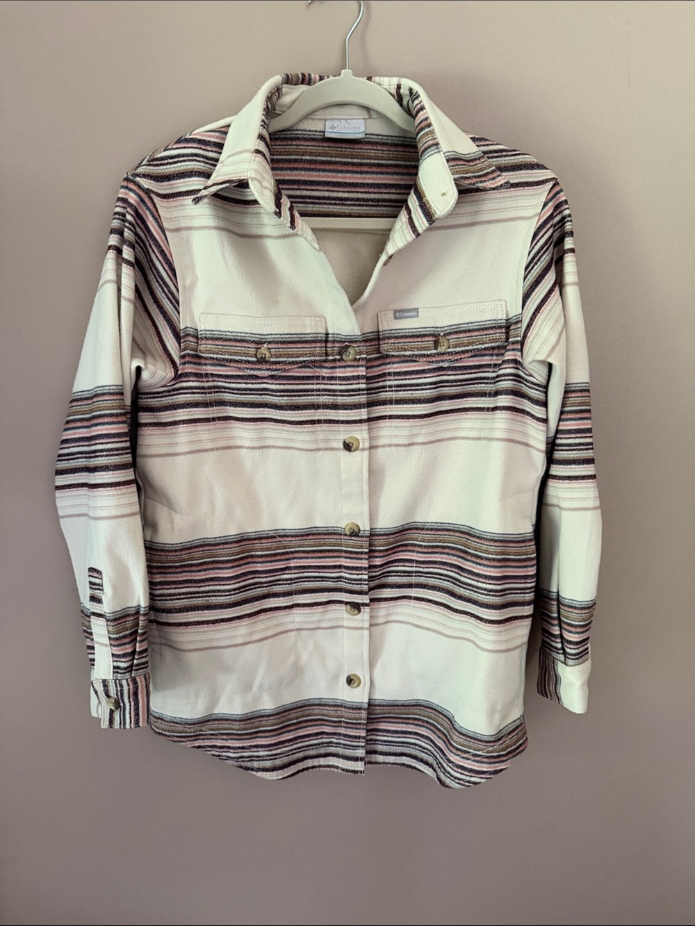 Columbia Cream Striped Button-Up Jacket